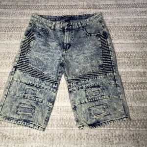 M.Society Men's Jeans Shorts Blue Denim Sizes 36 Ripped Jeans Cotton